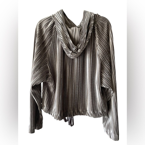 Rachel Roy Silver Pleated Velvet Hoodie with Tie Ribbon Details Size Small - Picture 2 of 3